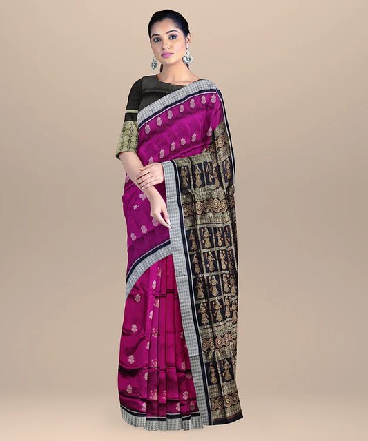 Black magenta handwoven bomkai silk saree
