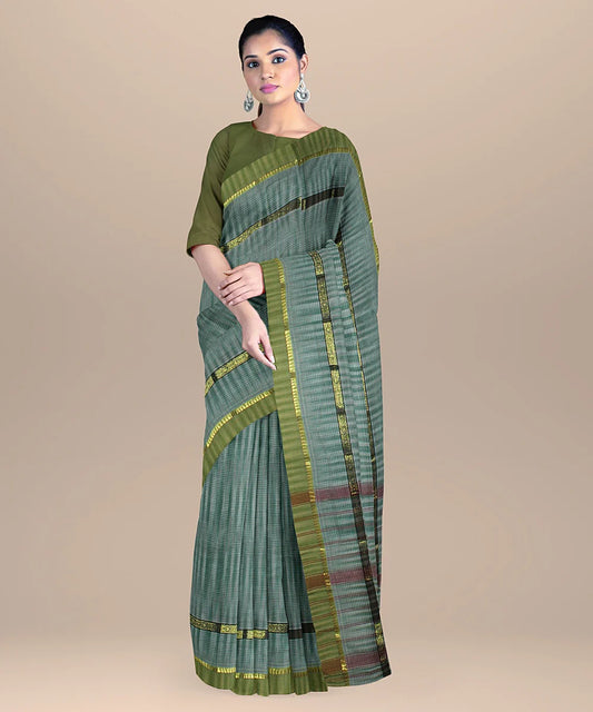 Light Green Lime Handwoven Narayanapet Cotton Saree