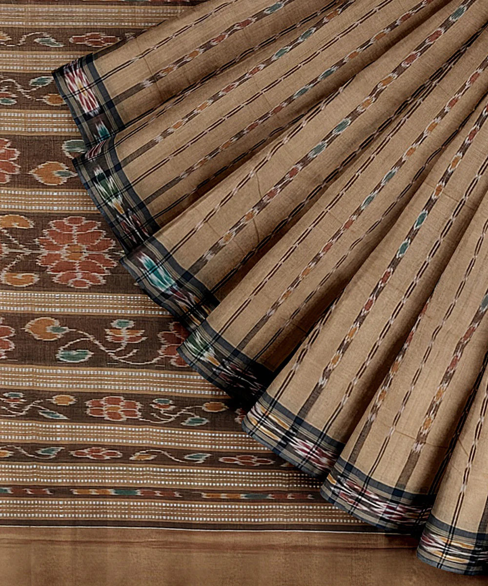 Beige Grey Cotton Handwoven Nuapatna Saree