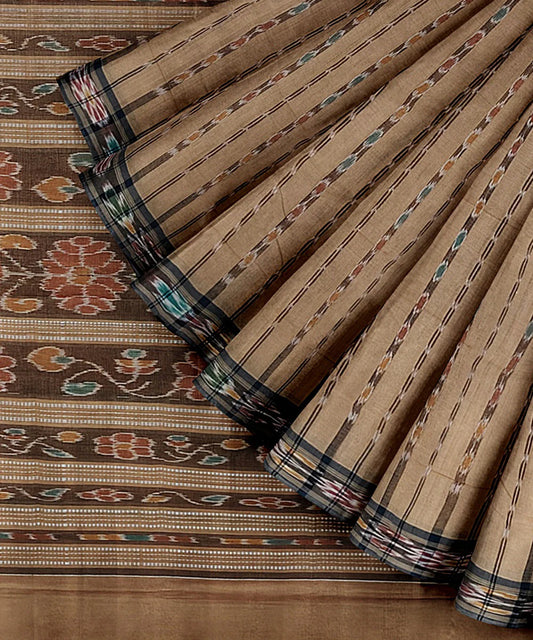 Beige Grey Cotton Handwoven Nuapatna Saree