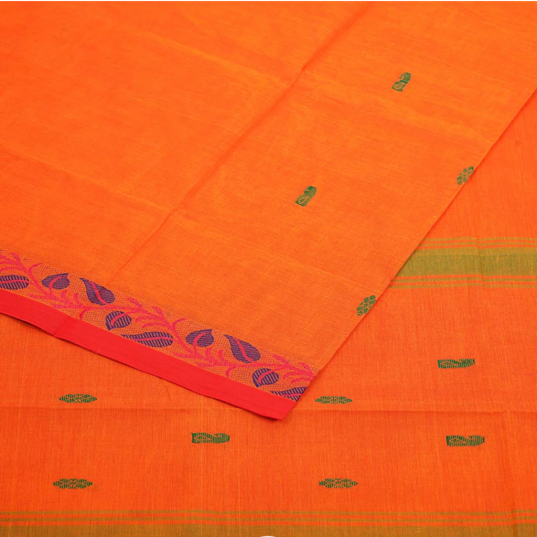 Orange Red Border Cotton Venkatagiri Handloom Saree