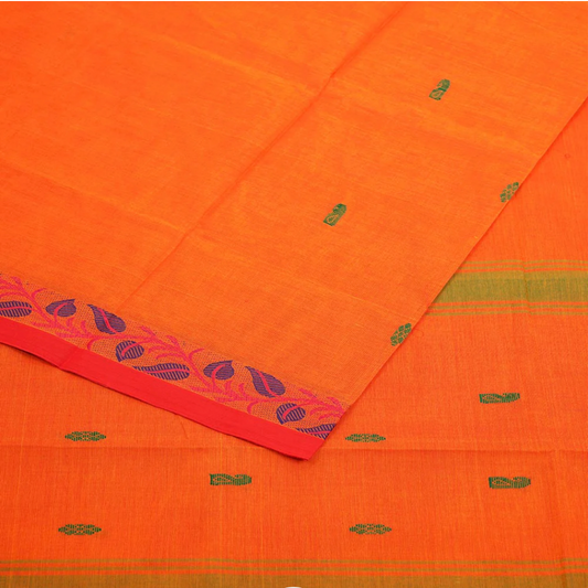 Orange Red Border Cotton Venkatagiri Handloom Saree